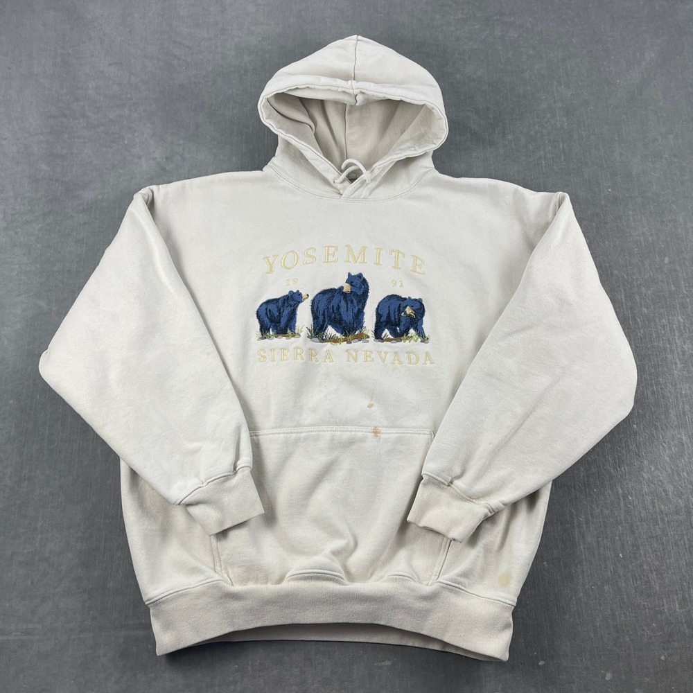 Yosemite Men No Size Tag Ivory Hoodie Sierra Nevada Bear Embroidered Pullover